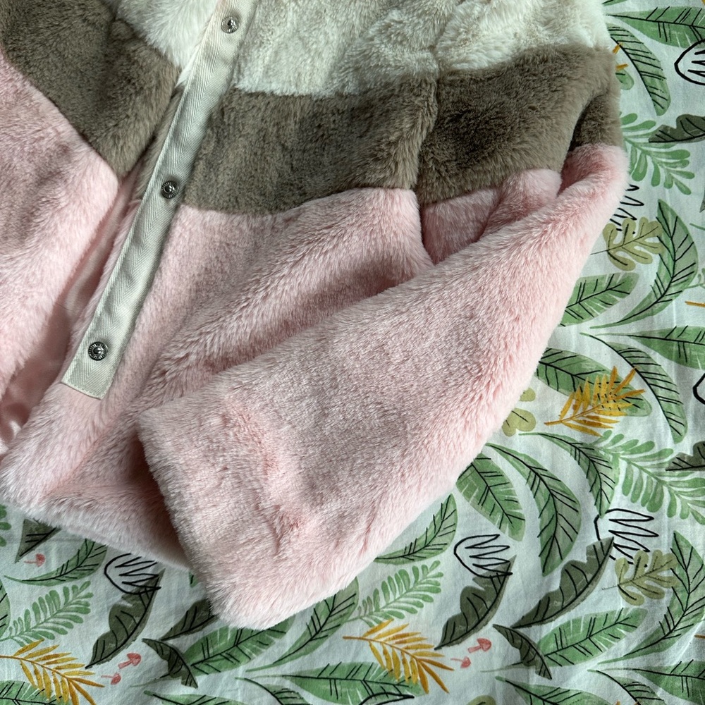 Faux-fur jacket cream, brown and pink Like New!!